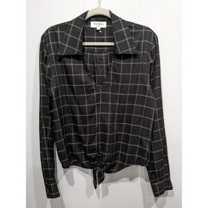 New! York Street Revolve Silk Blend Black & White V Neck Tie Front Shirt, M